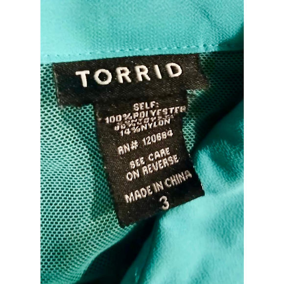 Torrid Women's 3X Sleeveless Mesh Yoke Button-Up Blouse Aqua Blue (JC254) - Picture 3 of 6